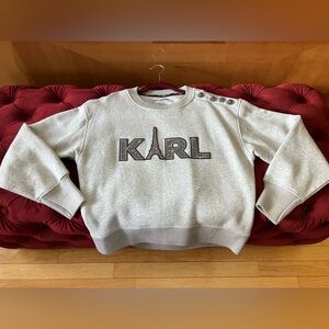 Karl Lagerfeld Paris Women's Embellished Eiffel Tower Logo Sweatshirt Studded